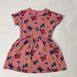 Tea Collection Pink Dress with Colorful Butterfly Pattern